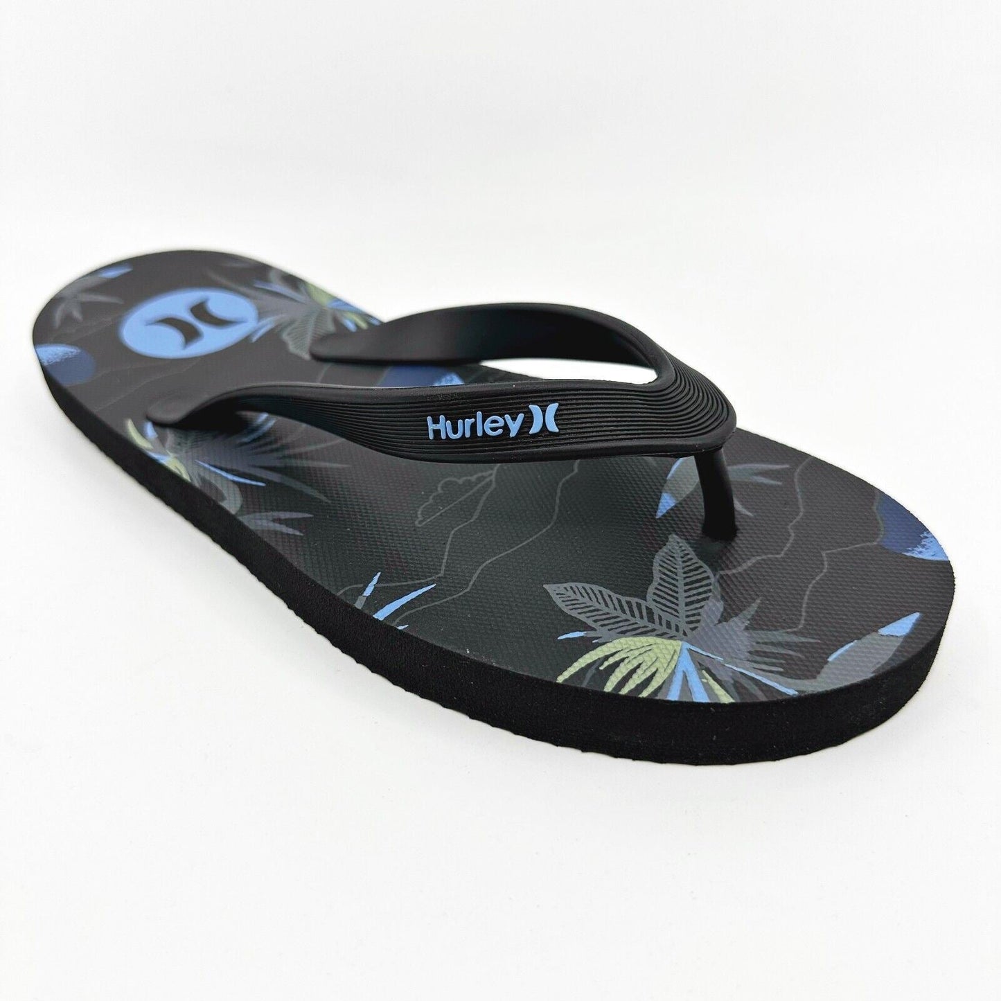 Hurley Mens Black Blue Logo Flip Flop Pool Beach Sandals
