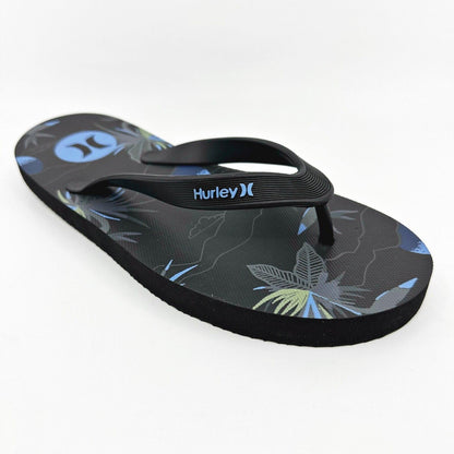 Hurley Mens Black Blue Logo Flip Flop Pool Beach Sandals