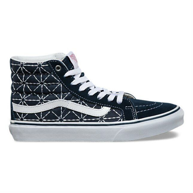 VANS Sk8 Hi Slim (Quilted Denim) Dress Blues Zephyr White Womens Casual Sneakers