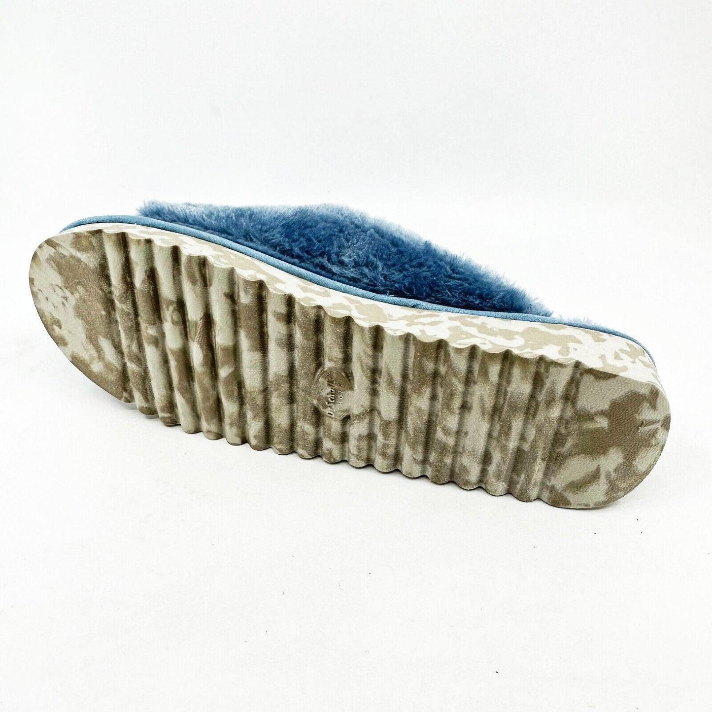 Dr Scholls Staycay OG Sky Blue Faux Fur Womens Slippers Slide Sandals