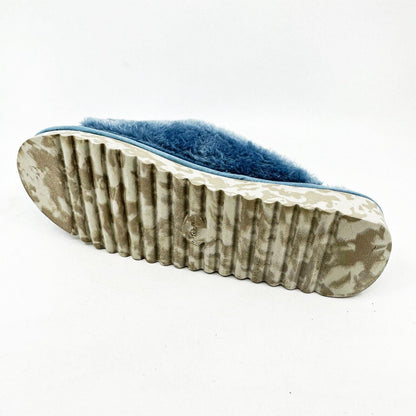 Dr Scholls Staycay OG Sky Blue Faux Fur Womens Slippers Slide Sandals