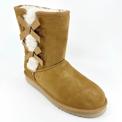 Koolaburra by UGG Womens Victoria Short Chestnut Suede Faux Fur Shearling Boots