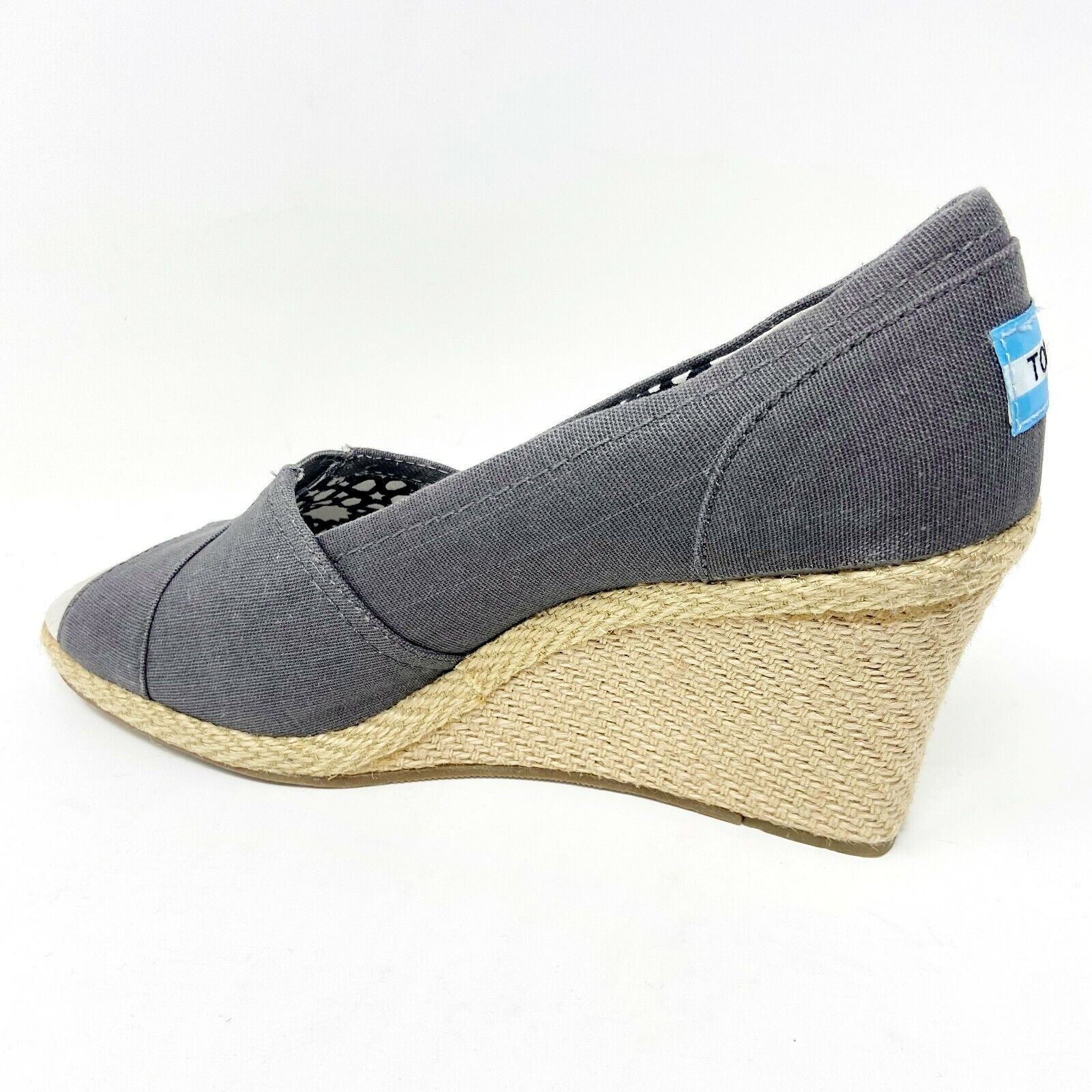 Toms Wedge Ash Canvas Womens Open Toe Heel Casual Booties