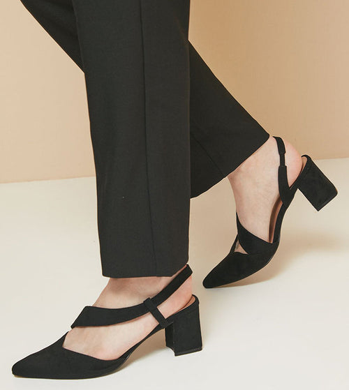 Women's Wide Fit Wallis Eve Asymmetric Strap Block Heel Pointed Court Shoes