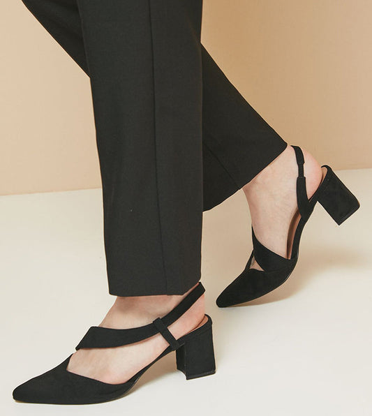 Women's Wide Fit Wallis Eve Asymmetric Strap Block Heel Pointed Court Shoes