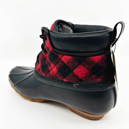 Skechers Pond Good Plaid Black Red Womens Size 7 Rubber Duck Boots