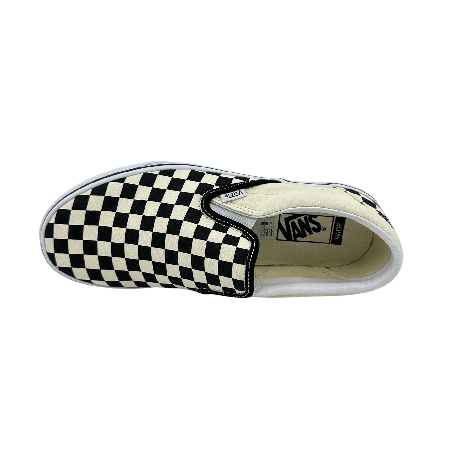 VANS Classic Slip On Checkerboard Black White Womens Wide Athletic Sneaker