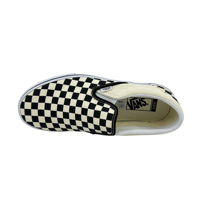VANS Classic Slip On Checkerboard Black White Womens Wide Athletic Sneaker