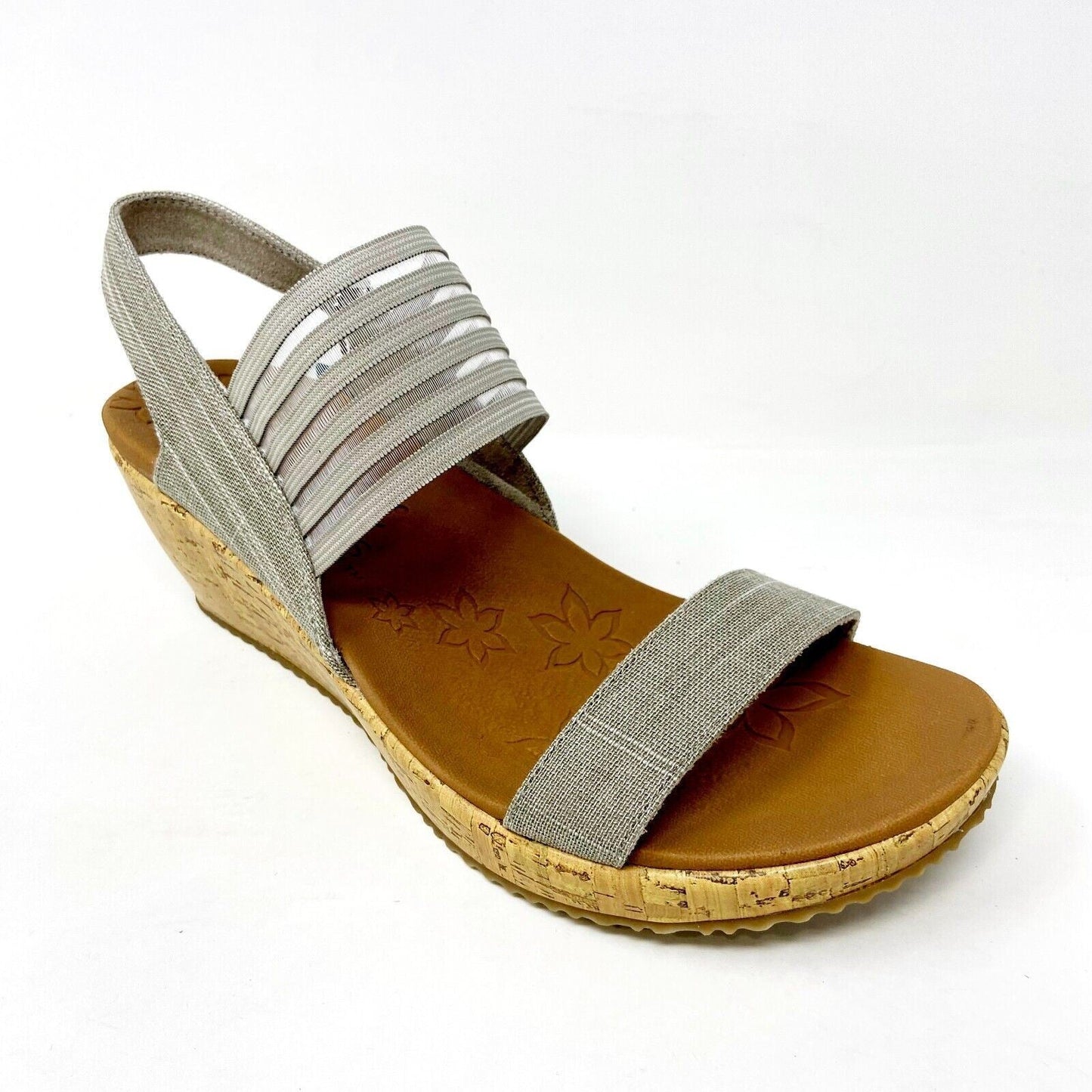 Skechers Beverlee Smitten Kitten Taupe Womens Size 10 Wedge Foam Strap Sandals
