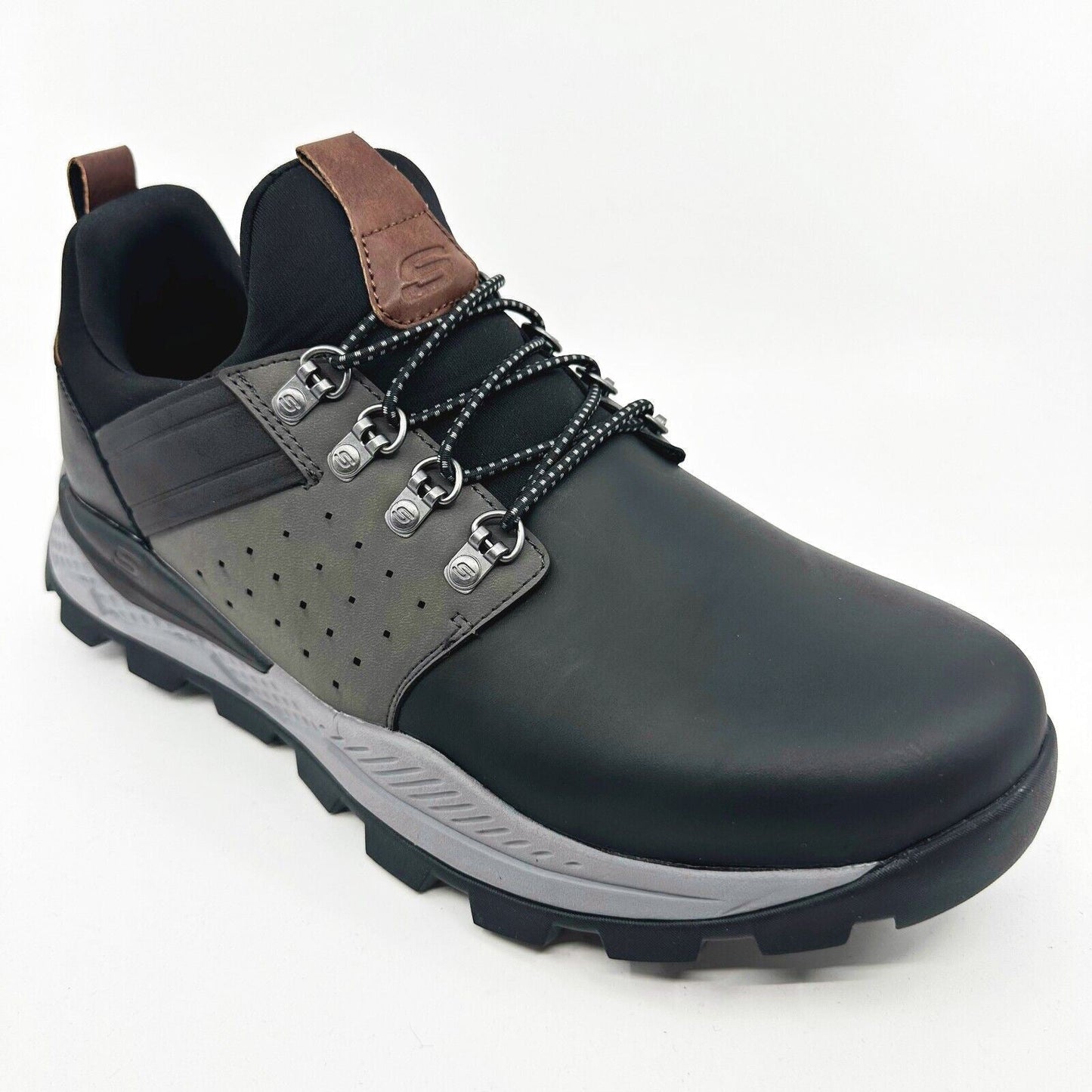 Skechers Riglen Albano Black Gray Mens Size 10.5 Leather Athletic Sneakers