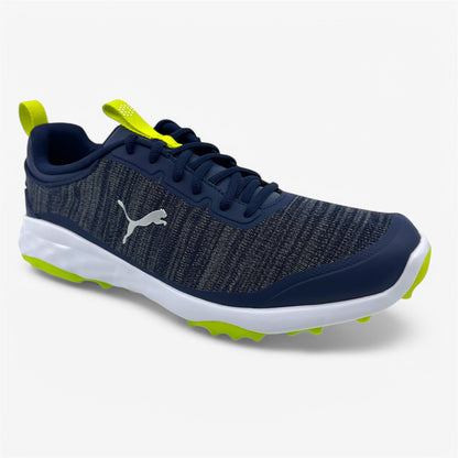 PUMA Fusion Pro Navy Silver Lime Mens Extra Wide Spikeless Golf Shoes