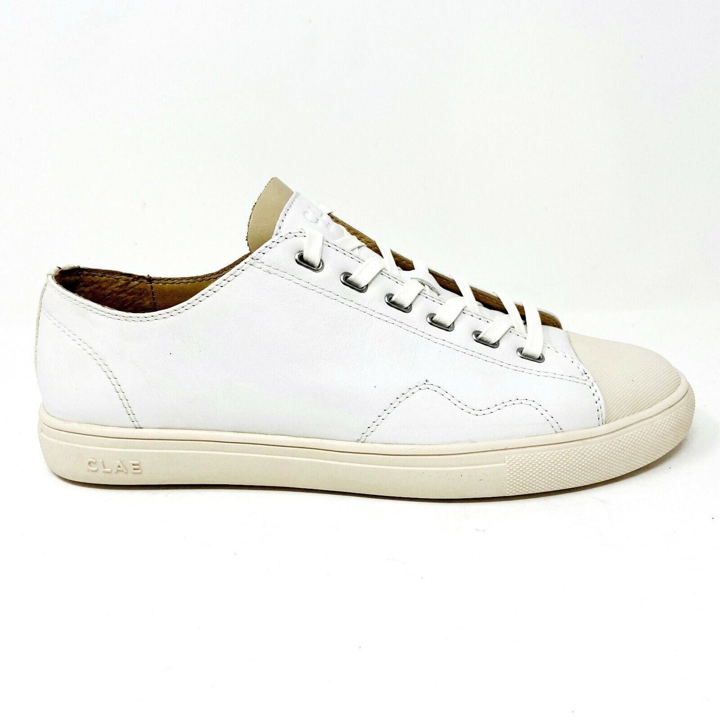 Clae Herbie SP White Milled Leather Mens Premium Casual Sneakers