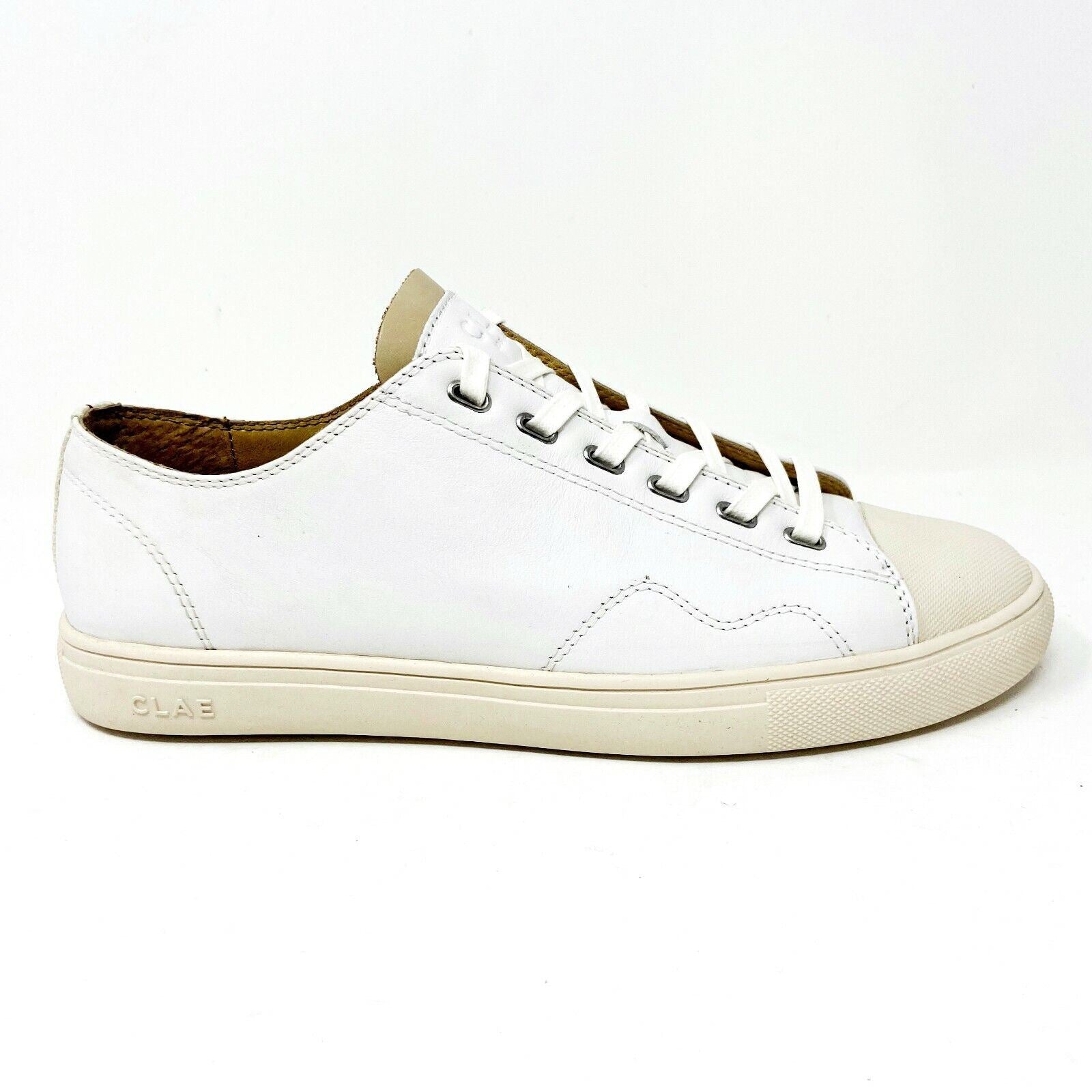 Clae Herbie SP White Milled Leather Mens Premium Casual Sneakers