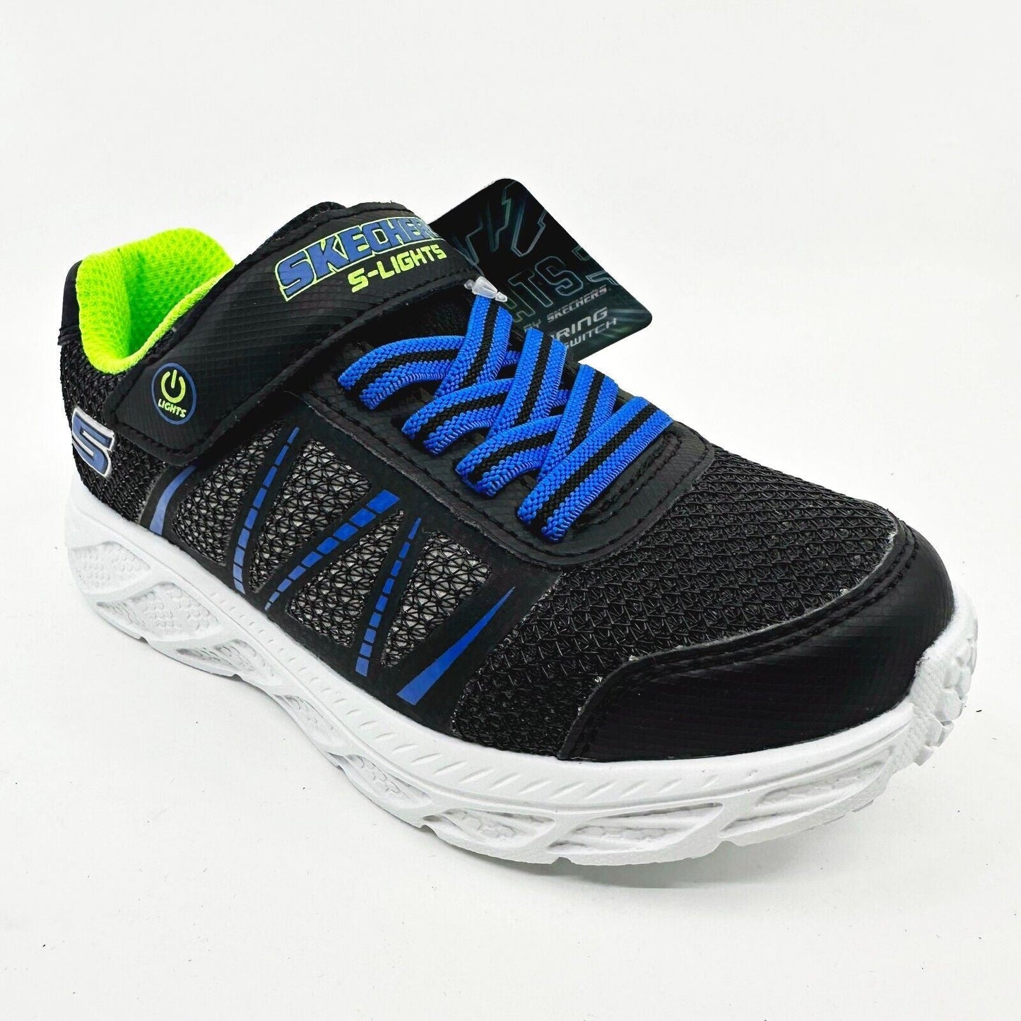 Skechers S Lights Dunamic Flash Black Blue Lime Kids Boys Size 11 Sneakers