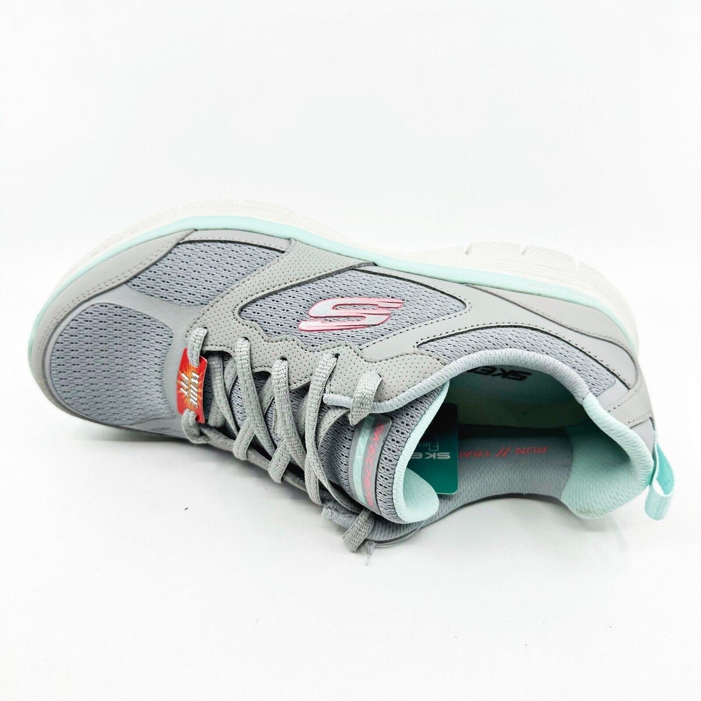 Skechers Flex Appeal 4.0 Active Flow Gray Light Blue Womens Wide Sneakers