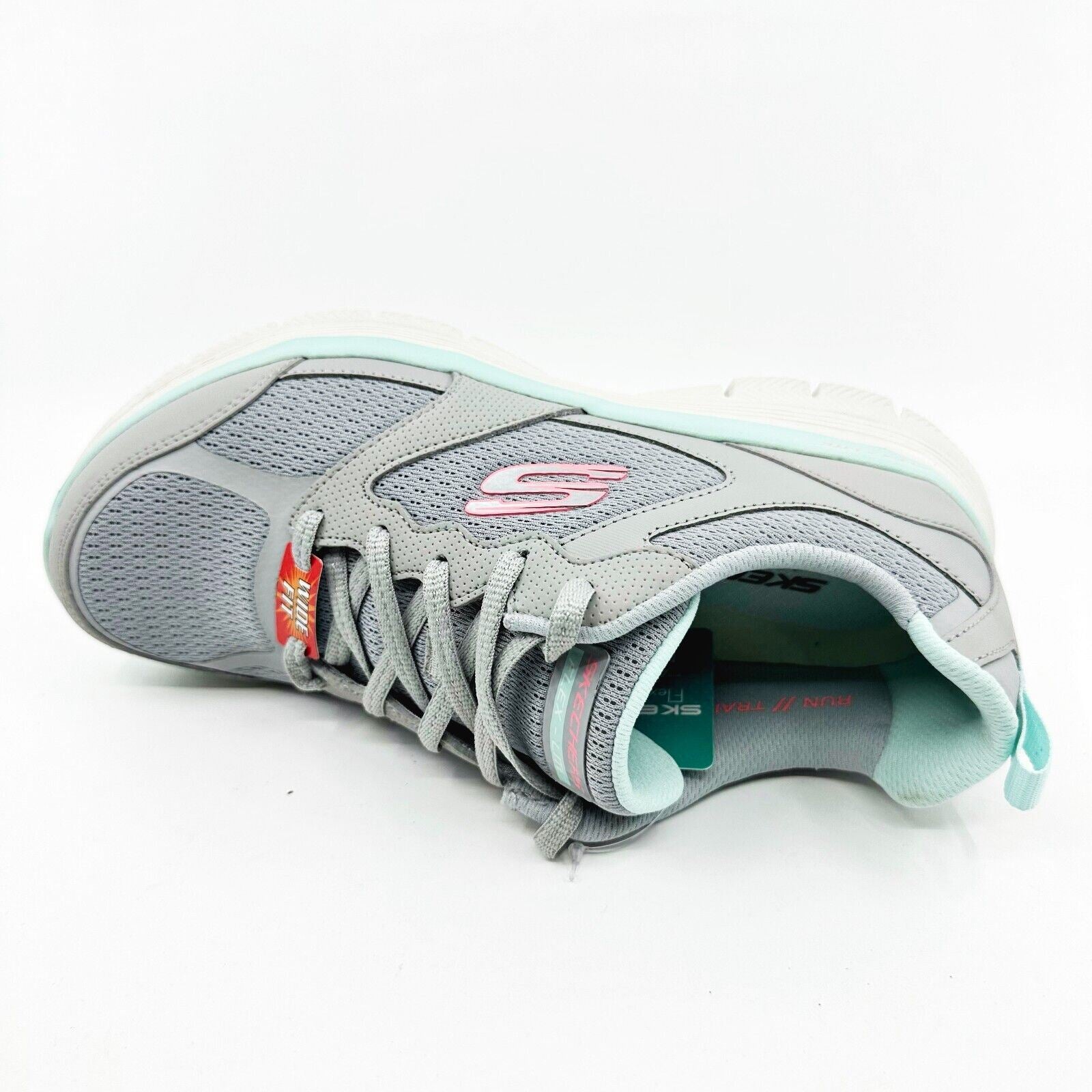 Skechers Flex Appeal 4.0 Active Flow Gray Light Blue Womens Wide Sneakers