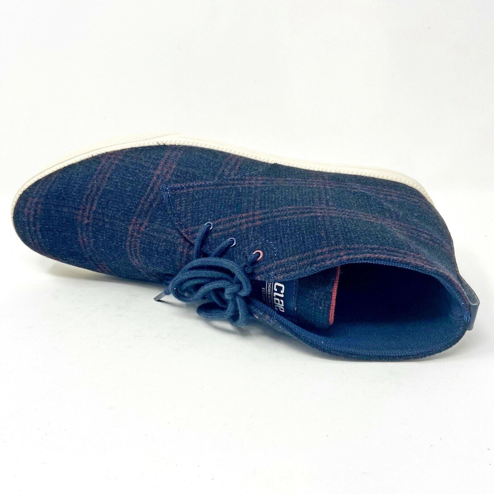 Clae Strayhorn Textile Deep Navy Plaid Wool Mens Mid Premium Casual Sneakers