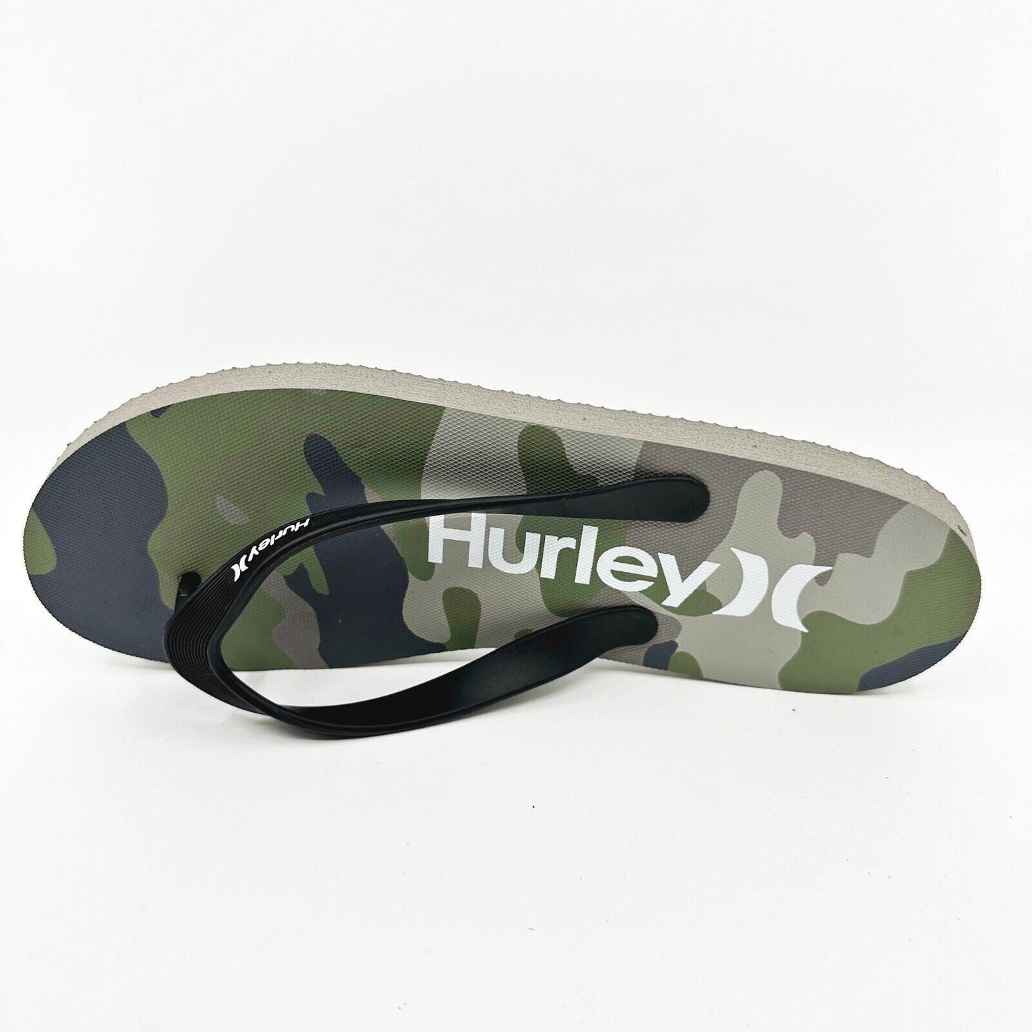 Hurley Mens Brown Green Camo Logo Flip Flop Pool Beach Sandals