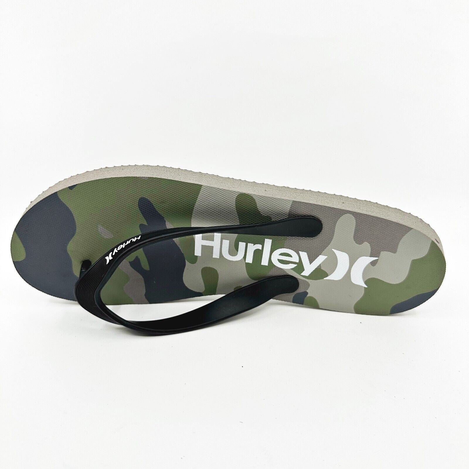 Hurley Mens Brown Green Camo Logo Flip Flop Pool Beach Sandals