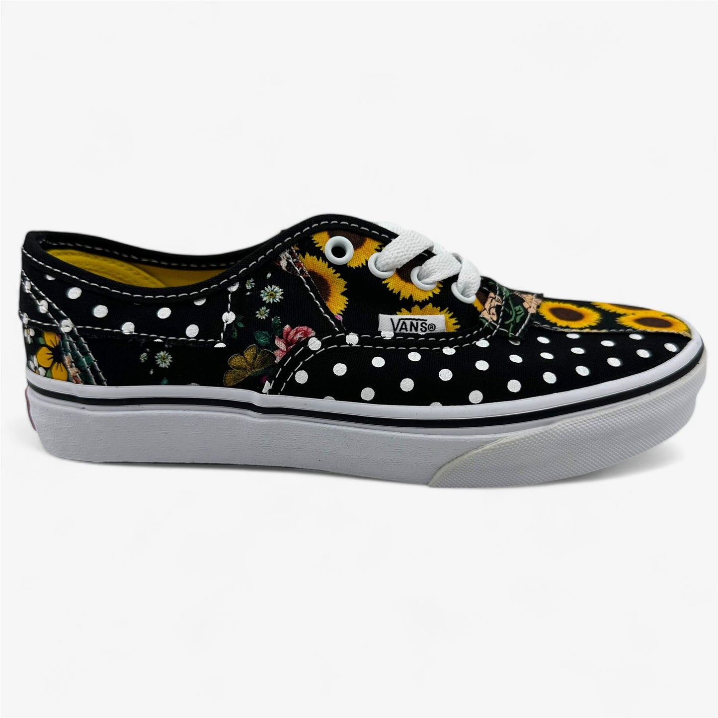 Vans Authentic Patch Sunflower Black Yellow Kids Girls Size 3 Athletic Sneaker