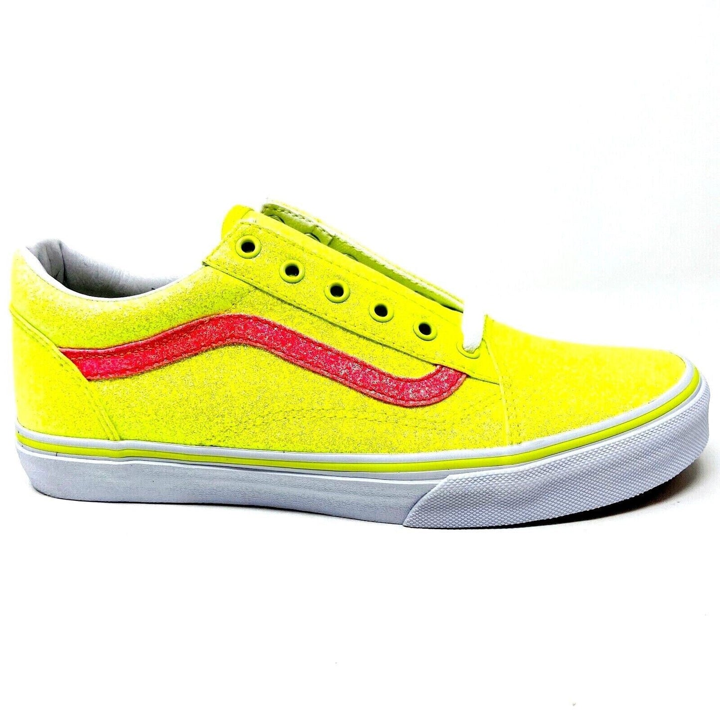 Vans Old Skool (Neon Glitter) Yellow True White Kids Girls Casual Sneakers