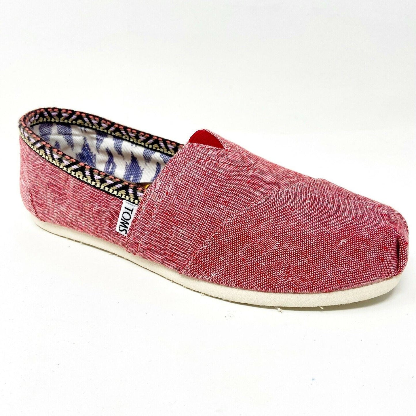 Toms Classics Red Chambray Trim Womens Slip On Casual Canvas Flat Shoes
