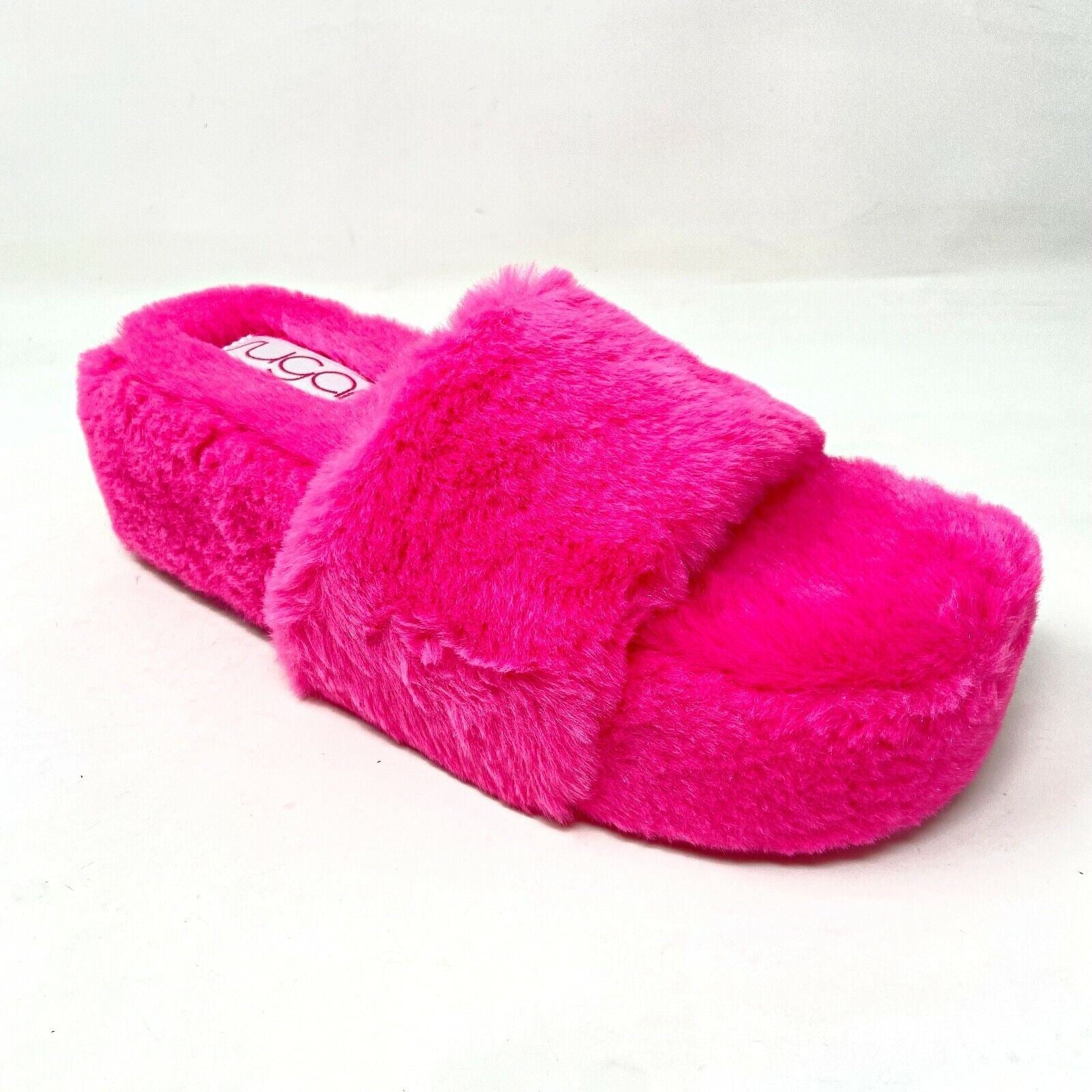 Sugar Wryde Hot Pink Platform Womens Fluffy Slip On Fur Slipper Warm Sandals