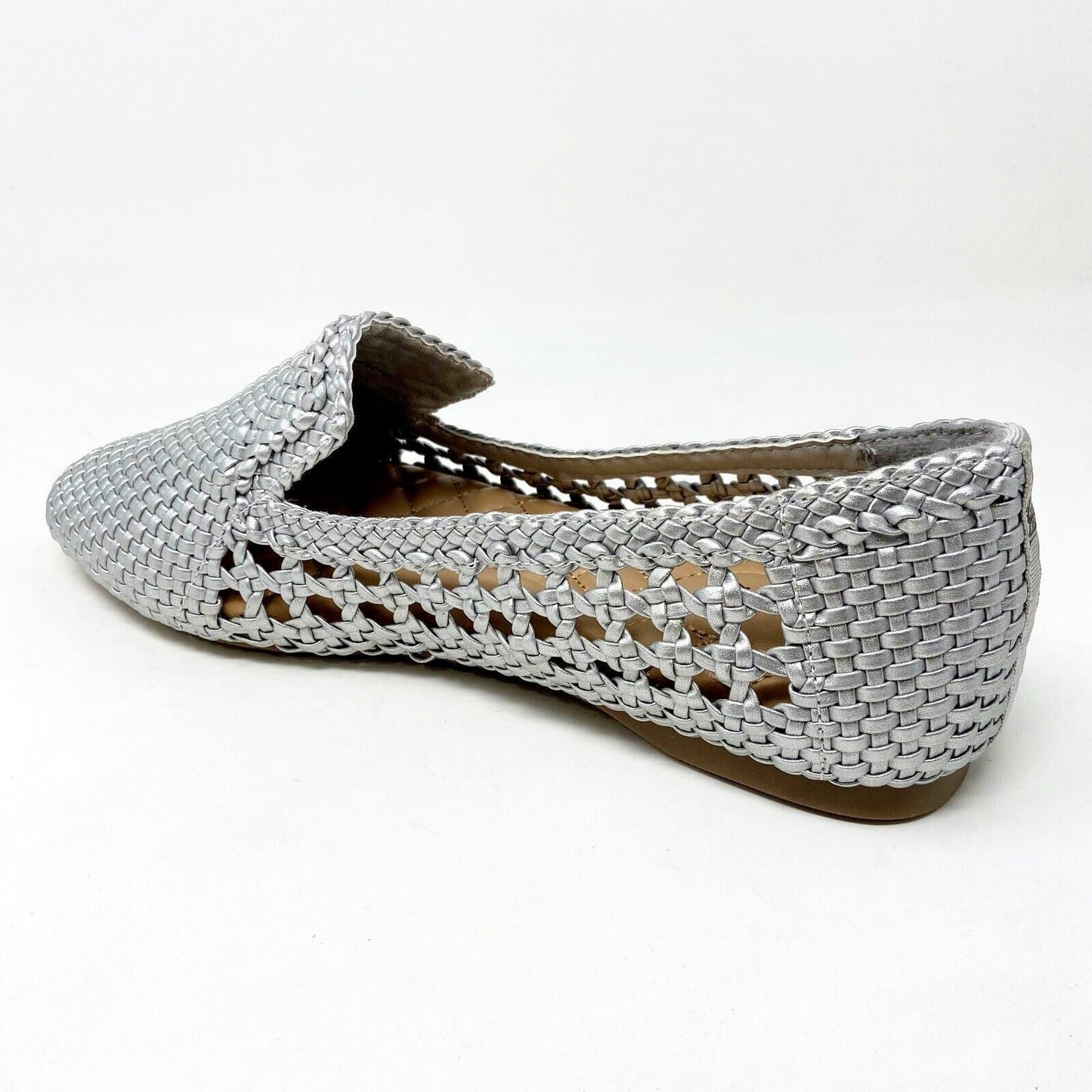 Birdies The Starling Silver Woven Womens Vegan Leather Slip On Flats Loafers