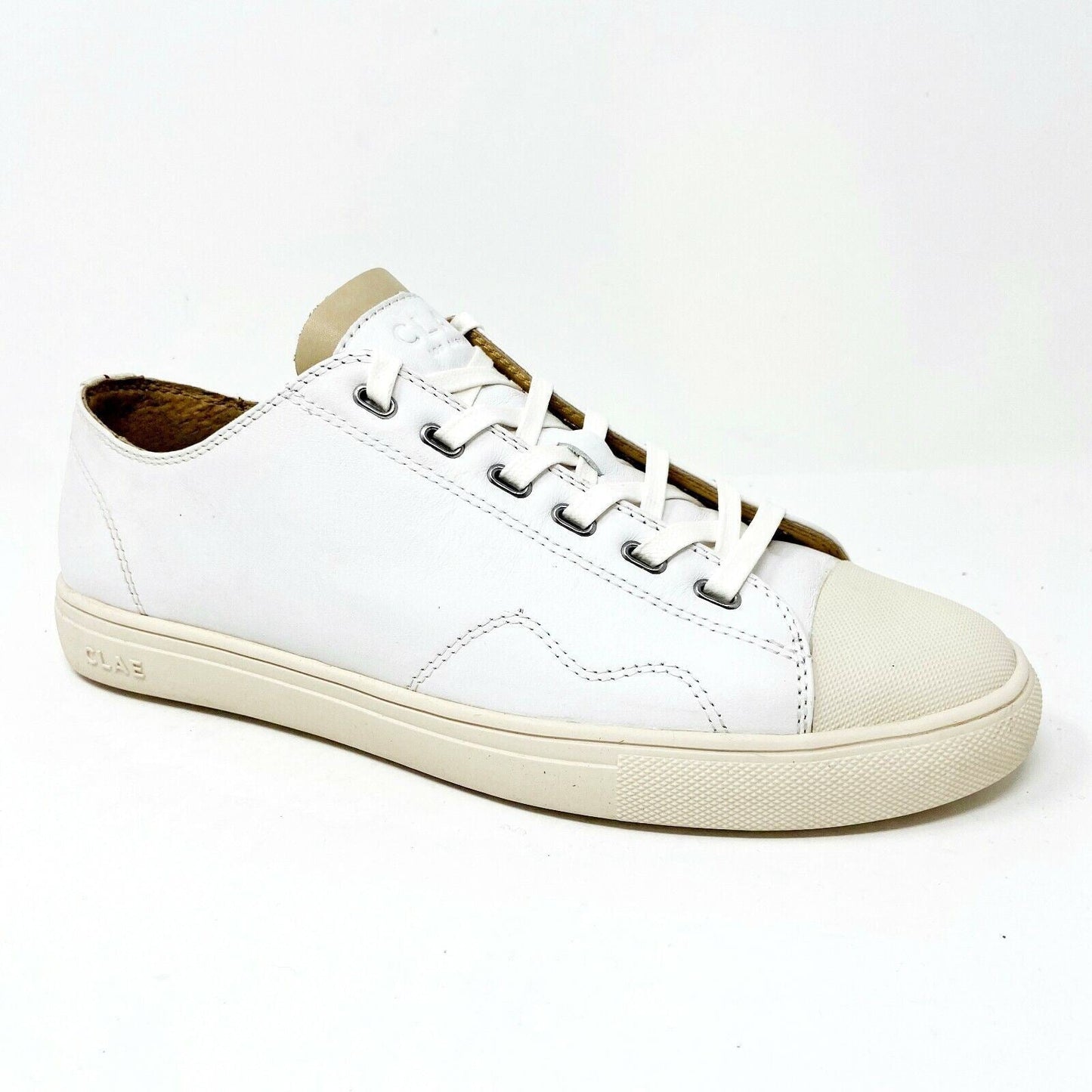 Clae Herbie SP White Milled Leather Mens Premium Casual Sneakers