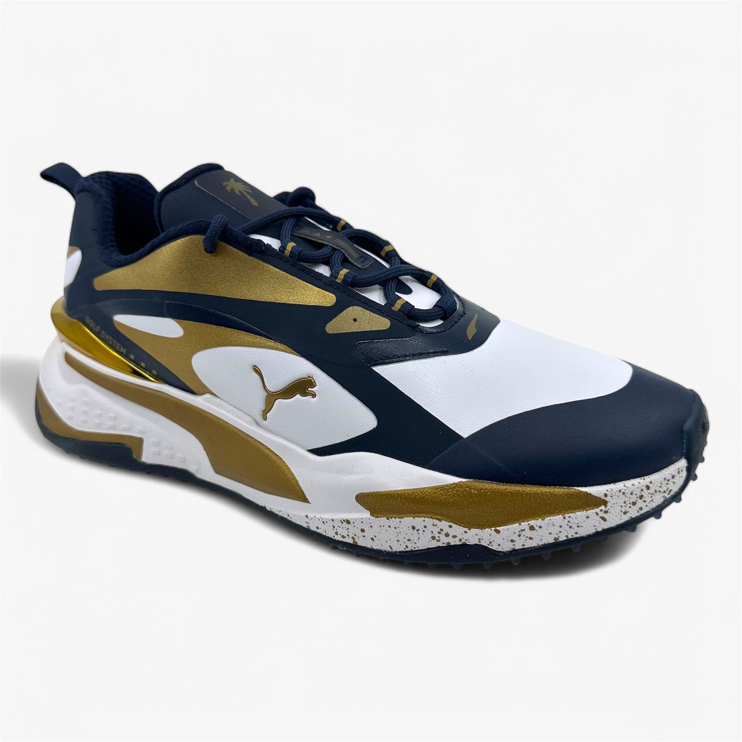 PUMA X PTC GS Fast Navy Blazer Gold White Mens Waterproof Golf Shoes