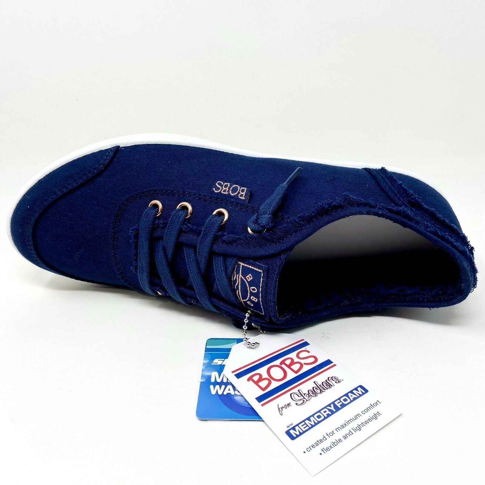 Skechers Bobs B Cute Navy White Womens Slip On Memory Foam Comfort Shoes
