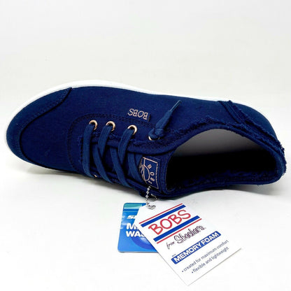 Skechers Bobs B Cute Navy White Womens Slip On Memory Foam Comfort Shoes