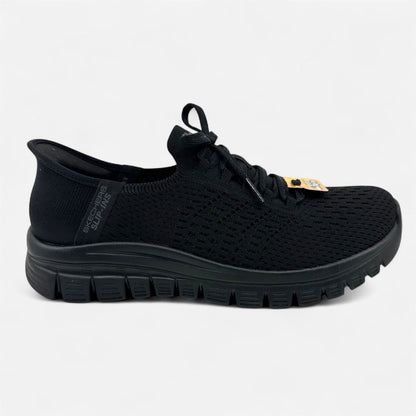 Skechers Graceful First Blush Black Womens Wide Casual Slip Ins Sneaker