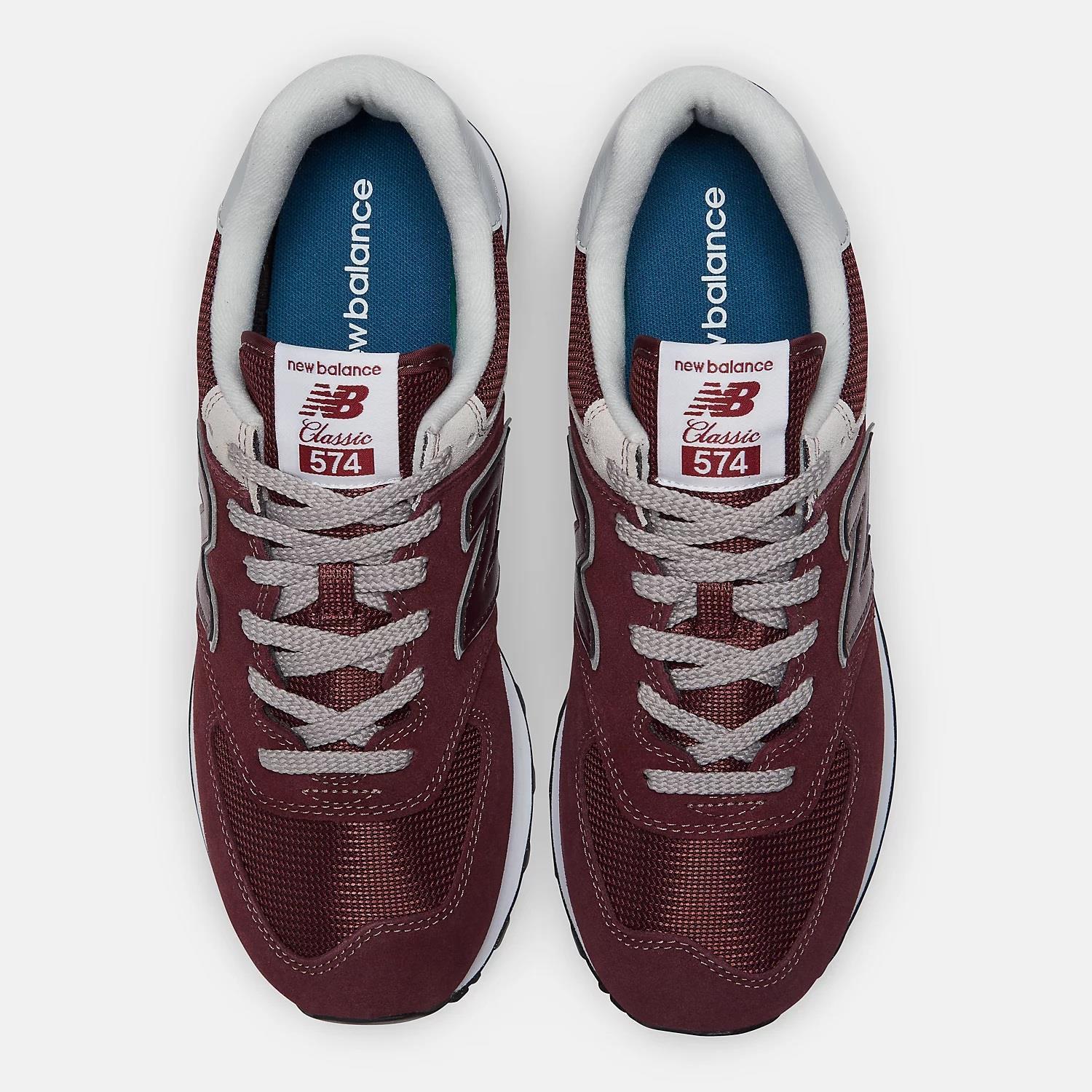 Women's Wide Fit New Balance ML574EVM Walking/Running Trainers - Exclusive - Burgundy/White ENCAP