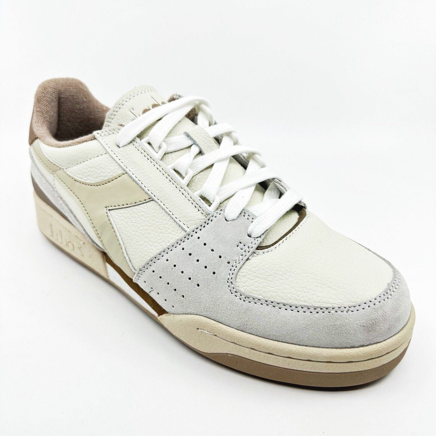 Diadora Davis Leather Premium White Sandshell Natural Mens Retro Sneakers
