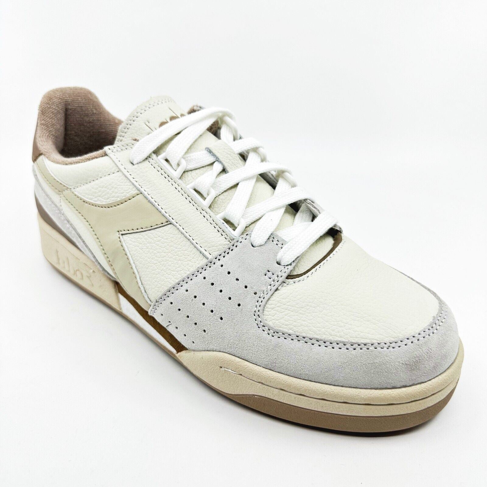 Diadora Davis Leather Premium White Sandshell Natural Mens Retro Sneakers