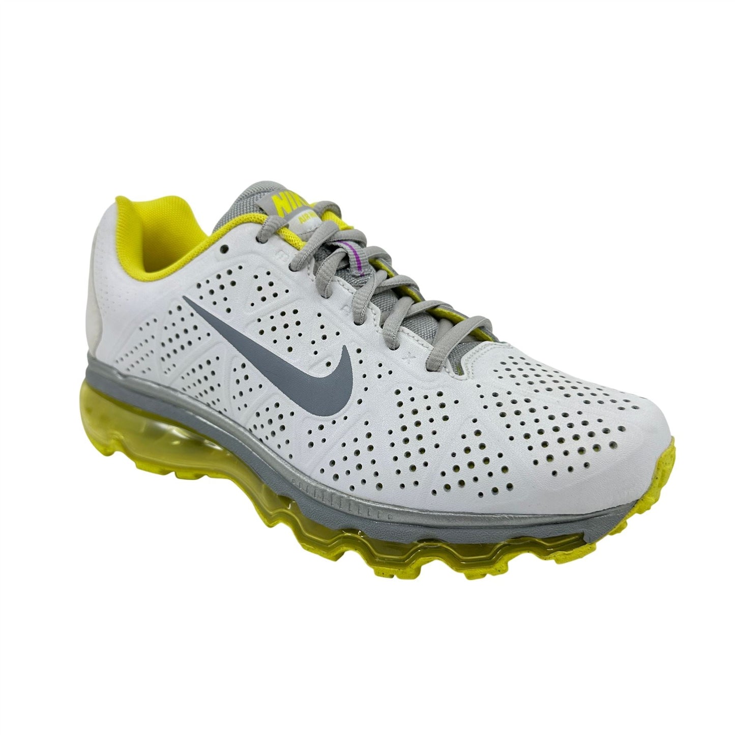 Nike Air Max+ 2011 Leather White Stealth Yellow Womens Athletic Sneaker
