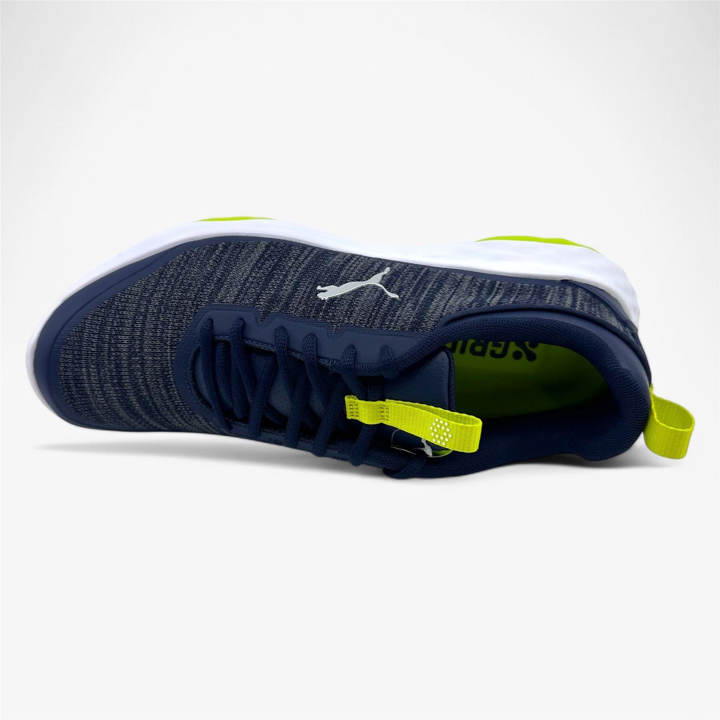 PUMA Fusion Pro Navy Silver Lime Mens Extra Wide Spikeless Golf Shoes
