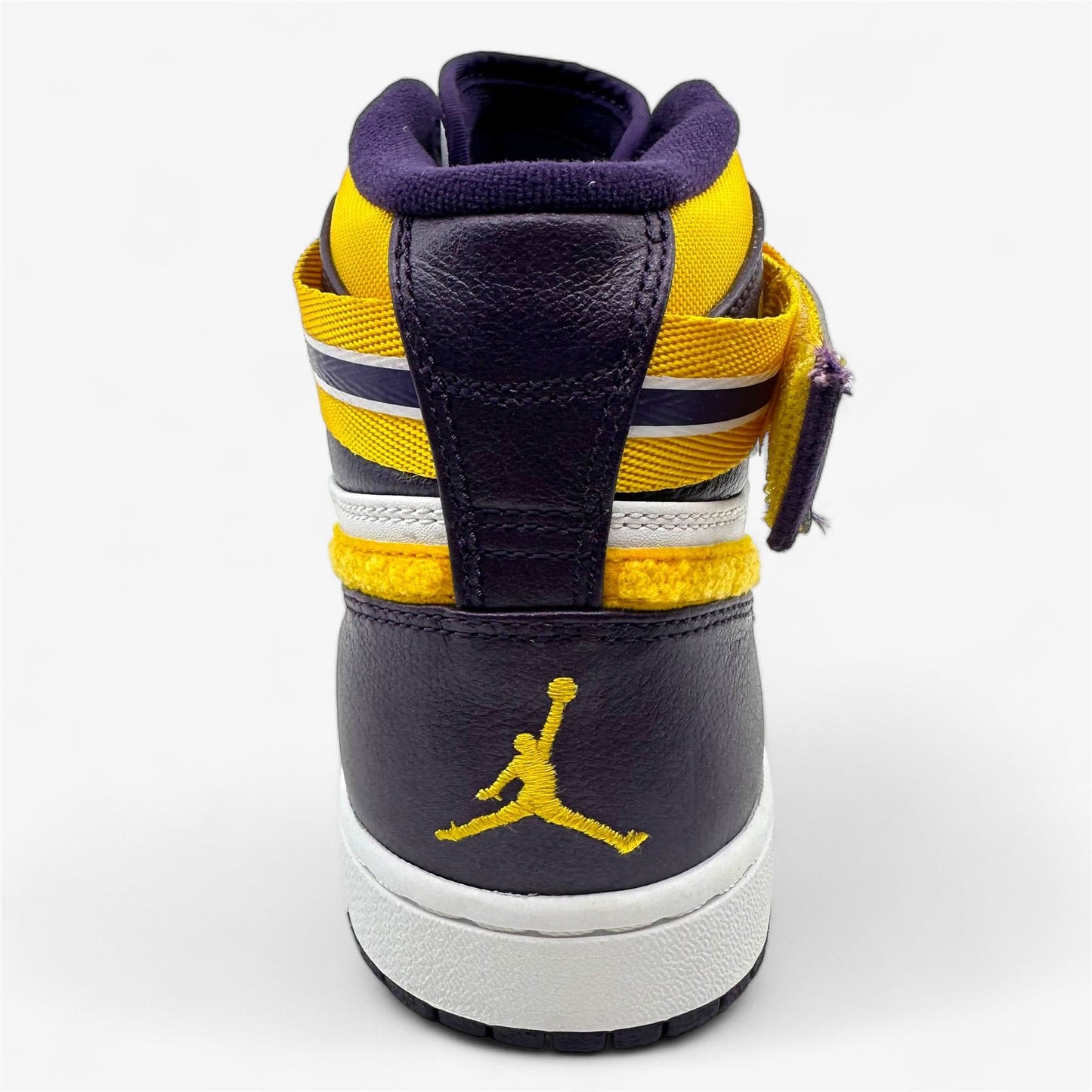 Jordan Air Jordan 1 High Strap Grand Purple Varsity Maize White Mens LA Lakers Sneaker