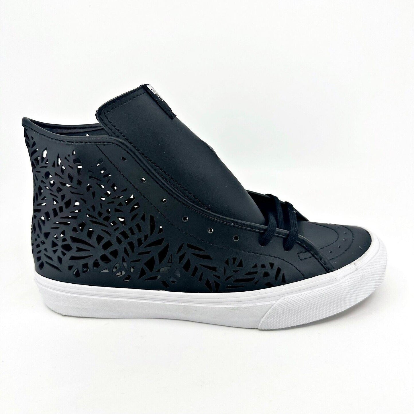 VANS Sk8 Hi Decon Slim (Cut-out) Leaves Black Leather Womens Shoes
