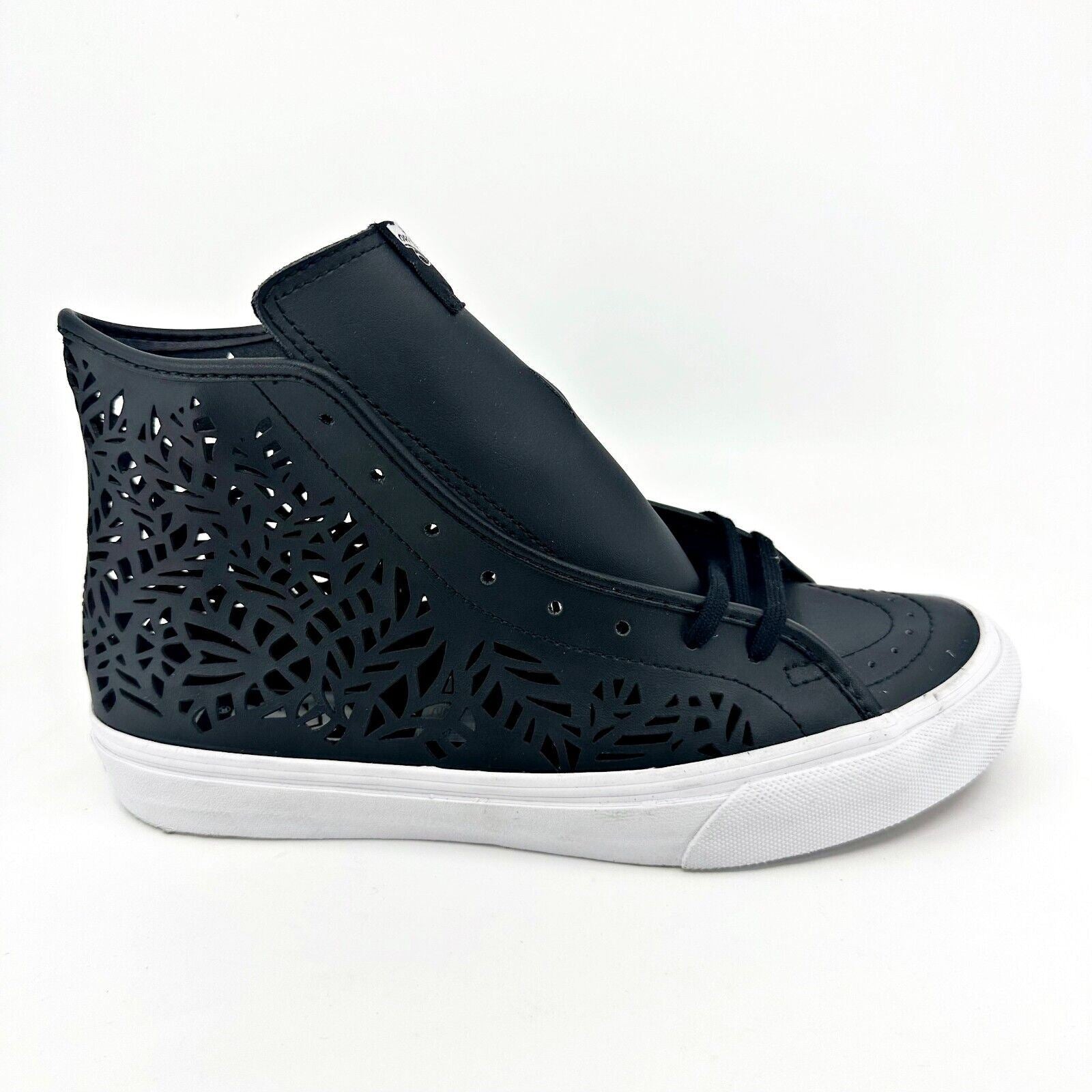 VANS Sk8 Hi Decon Slim (Cut-out) Leaves Black Leather Womens Shoes