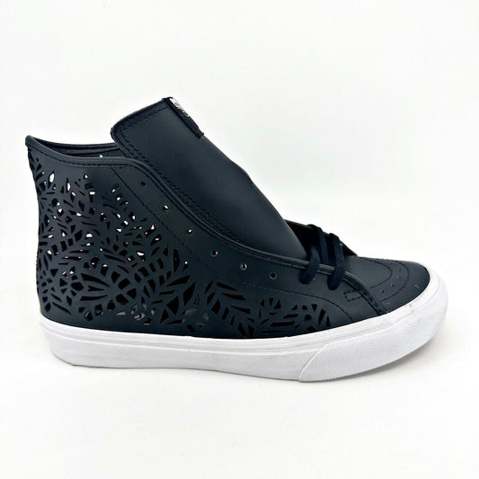 VANS Sk8 Hi Decon Slim (Cut-out) Leaves Black Leather Womens Shoes