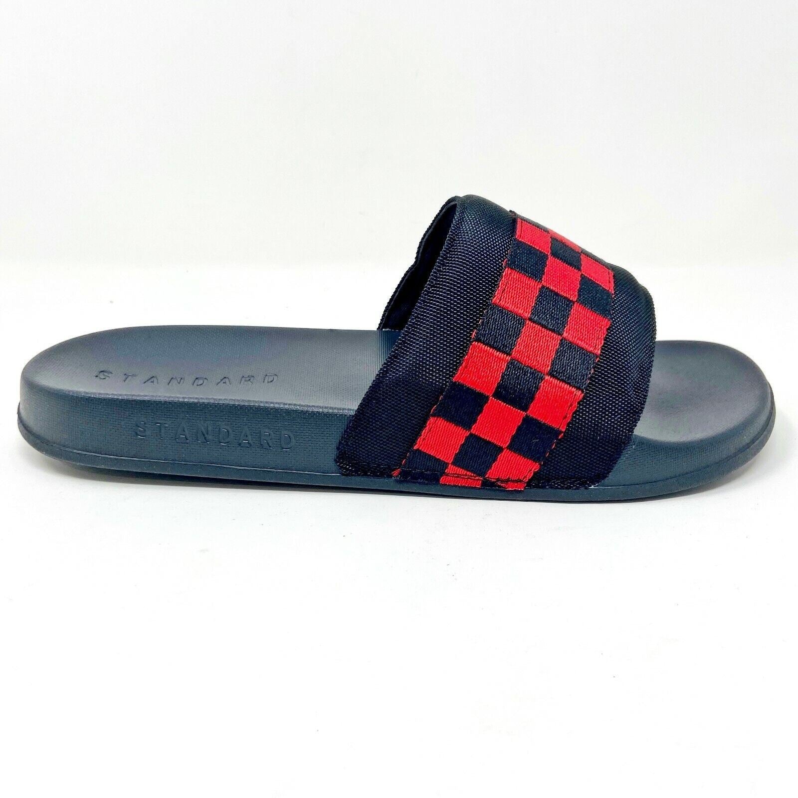 STNDRD Standard Los Angeles Monaco Checkerboard Black Red Mens Slides Sandals