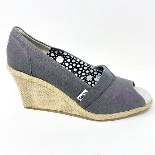 Toms Wedge Ash Canvas Womens Open Toe Heel Casual Booties
