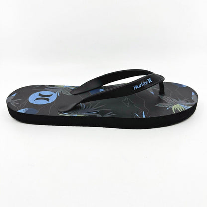 Hurley Mens Black Blue Logo Flip Flop Pool Beach Sandals