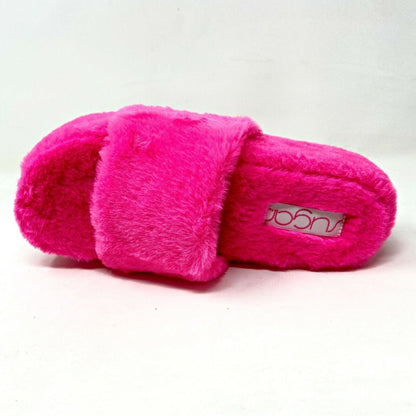 Sugar Wryde Hot Pink Platform Womens Fluffy Slip On Fur Slipper Warm Sandals