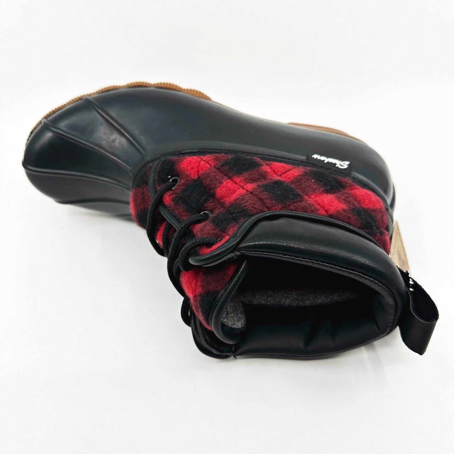 Skechers Pond Good Plaid Black Red Womens Size 7 Rubber Duck Boots