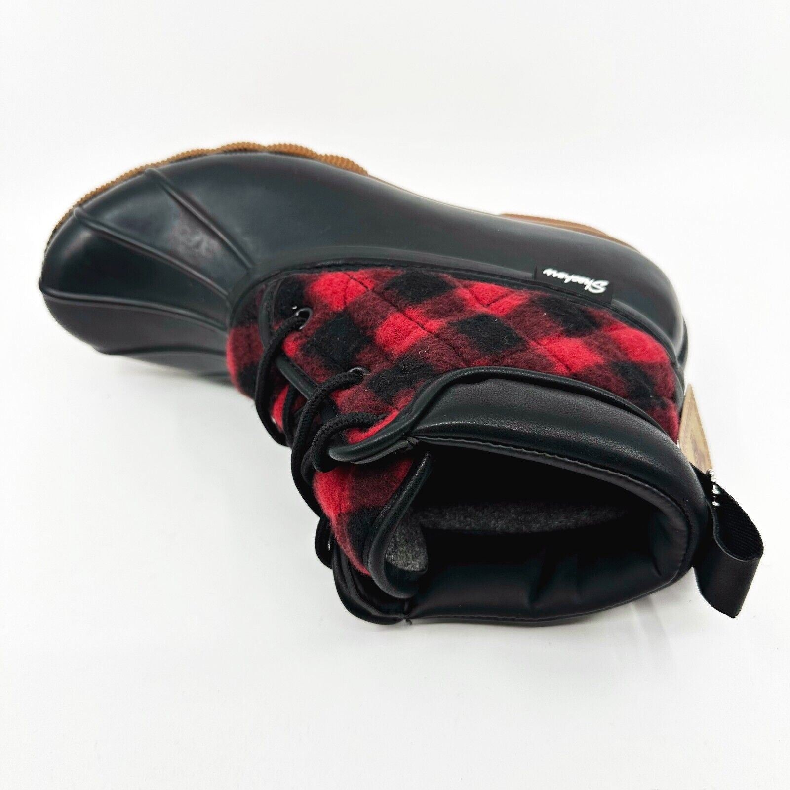 Skechers Pond Good Plaid Black Red Womens Size 7 Rubber Duck Boots