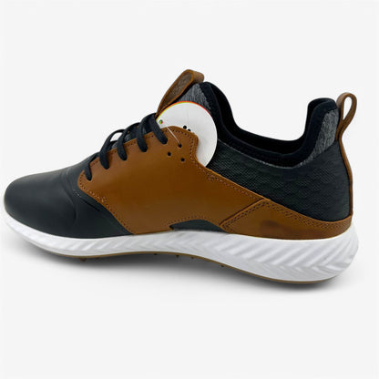 PUMA Pwradapt Caged Crafted Black Leather Brown Gold Mens Waterproof Golf Shoes