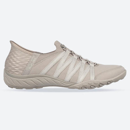 Women's Wide Fit Skechers 100593 Breathe Easy Roll With Me Shoes - Taupe